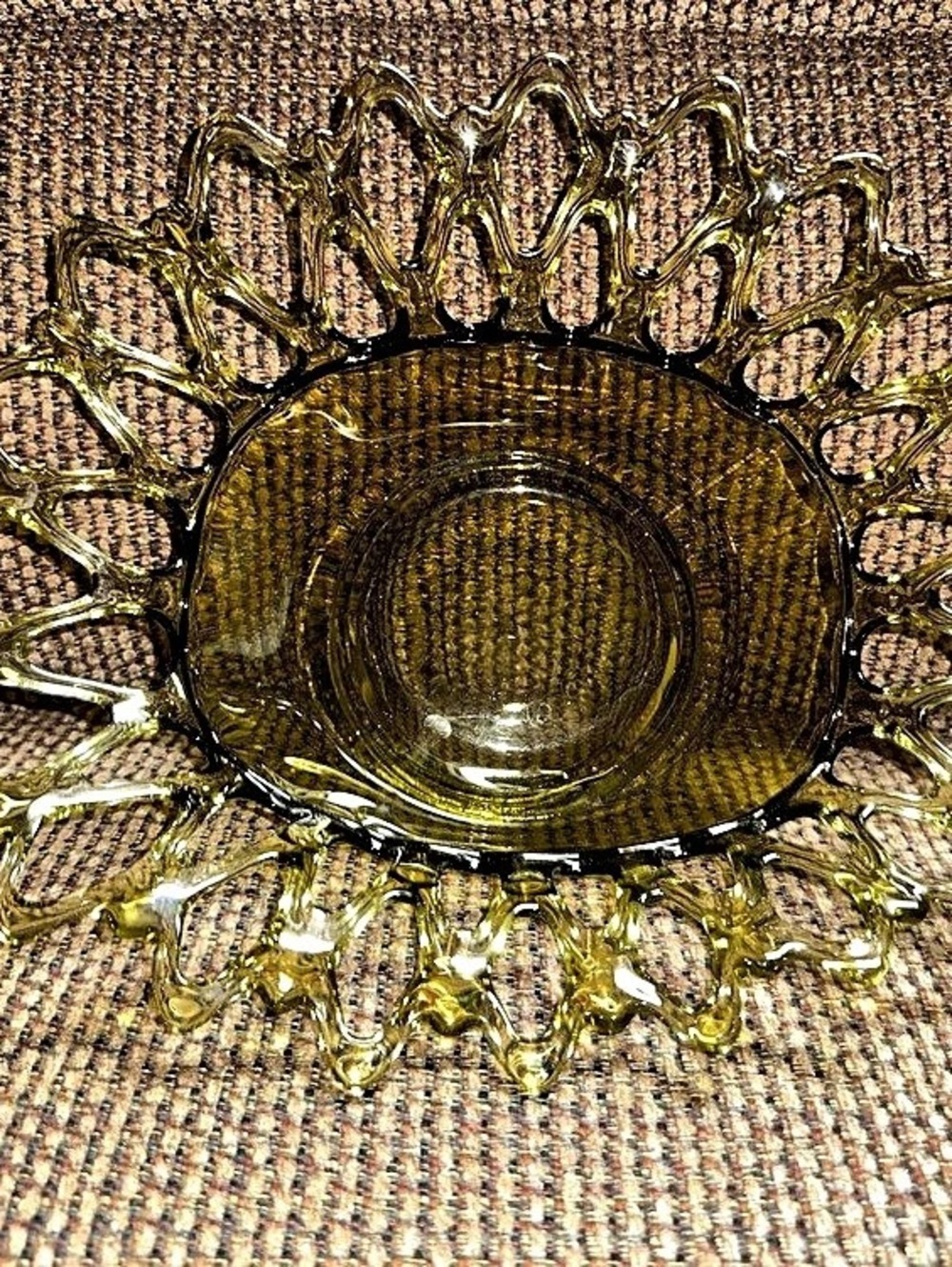 Brown Amber Glass Sunburst Decorative Bowl
